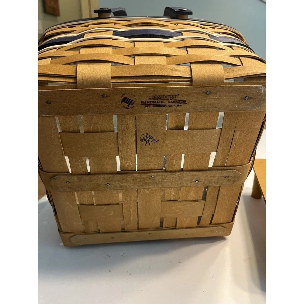 Longaberger Penn State Cake Basket Protector Riser Lid Blue Double Swing Handles